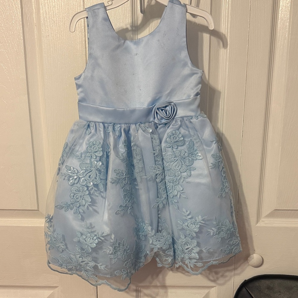 4T Light Blue Floral Lace Tulle Party Dress for Girls